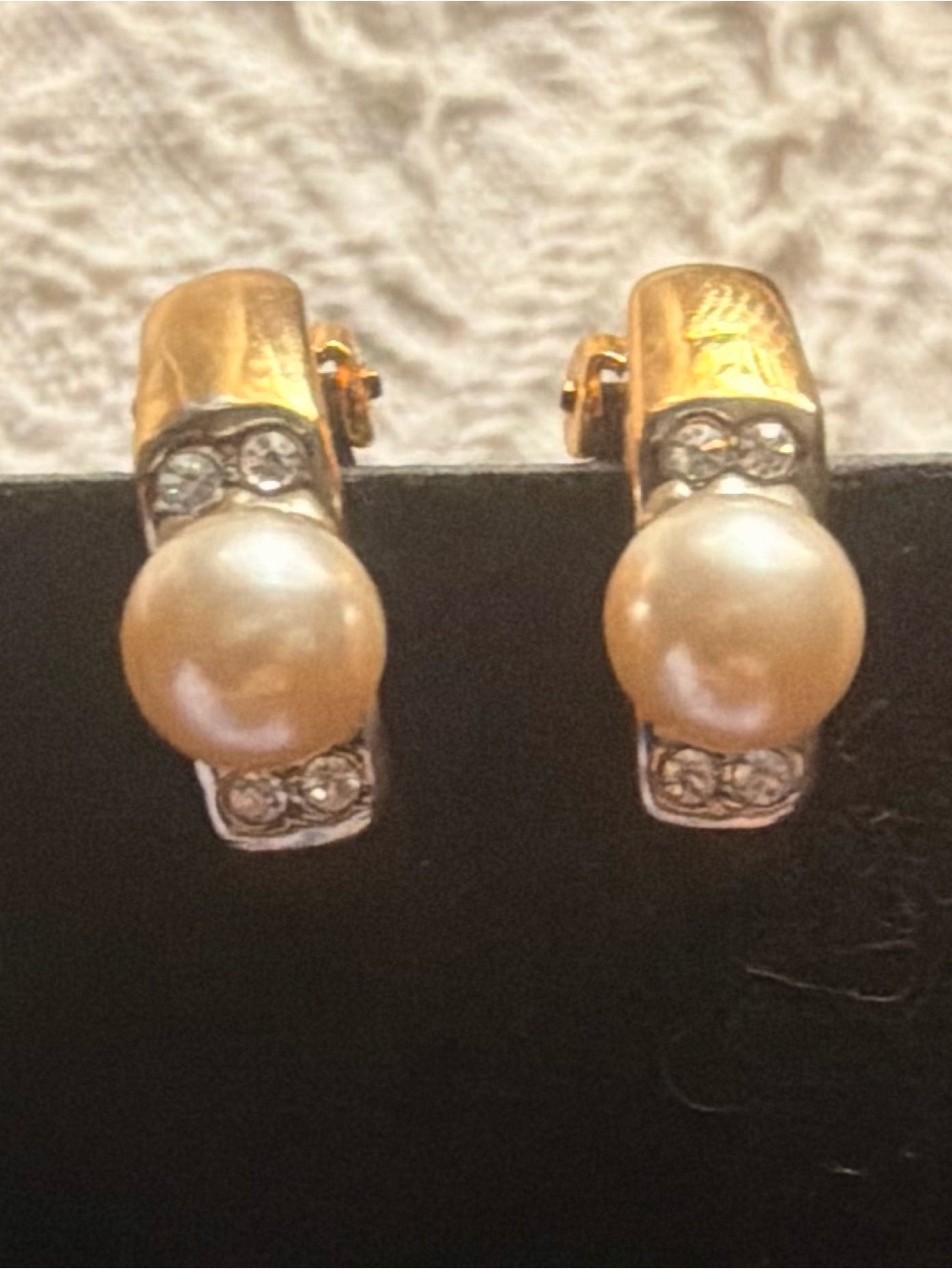Classic Pearl and Crystal Hoop Earrings - Gold Tone